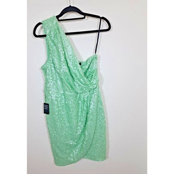 Marciano Dress Size Large Green Sequin One Shoulder Cocktail Formal Wedding - Picture 5 of 7